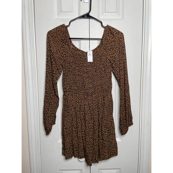 NEW Gap Juniors Girls Cheetah Animal Print Long Sleeve Mini Dress Size 12 Brown - Picture 1 of 7